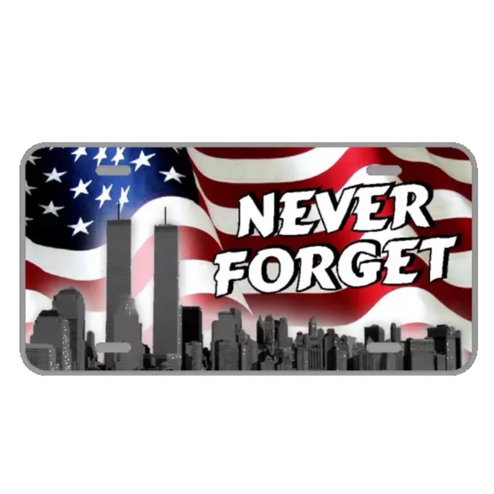Custom license plate with twin towers never forget